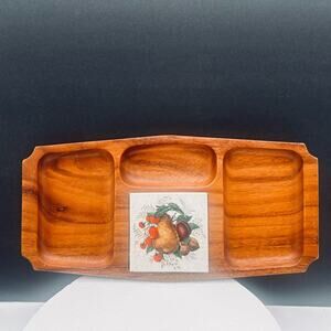 Leilani Monkey Pod Wood Serving Platter Appetizer Tray painted Tile VTG Painted